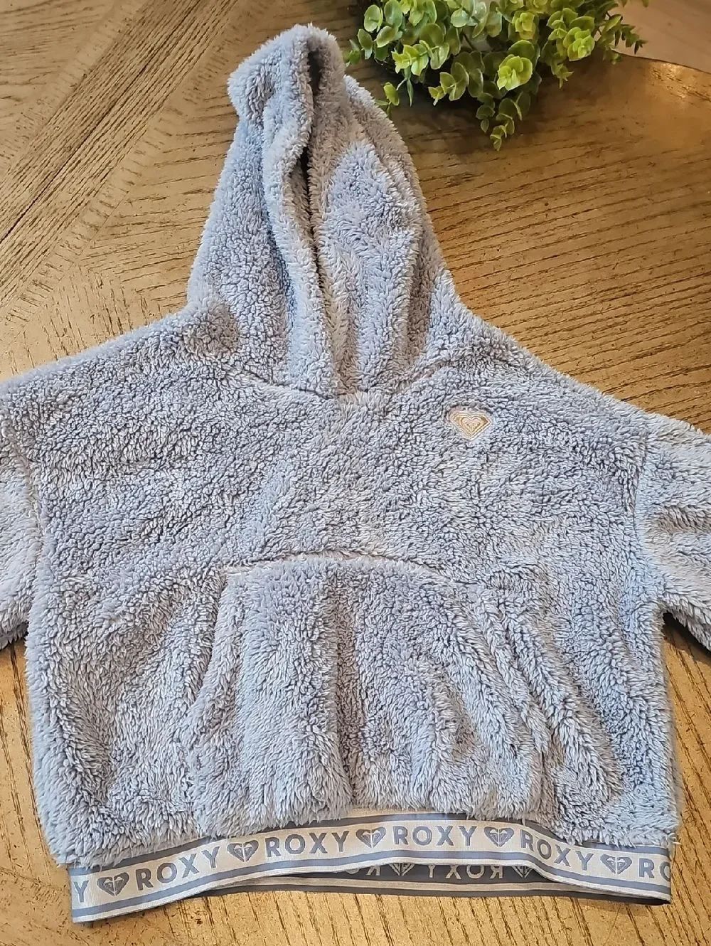 Roxy Plush Faux Hooded Crop Sweatshirt - Light Blue Size L 12/14